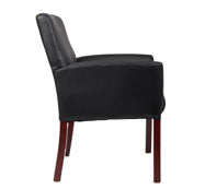 Classic Box Arm Chair in Black Faux Leather & Mahogany
