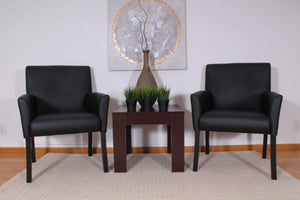 Classic Box Arm Chair in Black Faux Leather