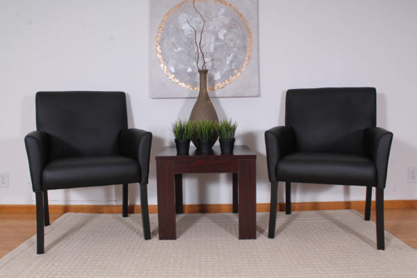 Classic Box Arm Chair in Black Faux Leather
