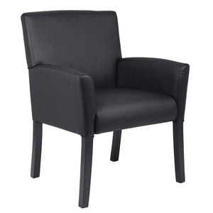Classic Box Arm Chair in Black Faux Leather