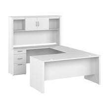 Load image into Gallery viewer, 67&quot; Satin White Executive U-Shaped Desk with Hutch &amp; File
