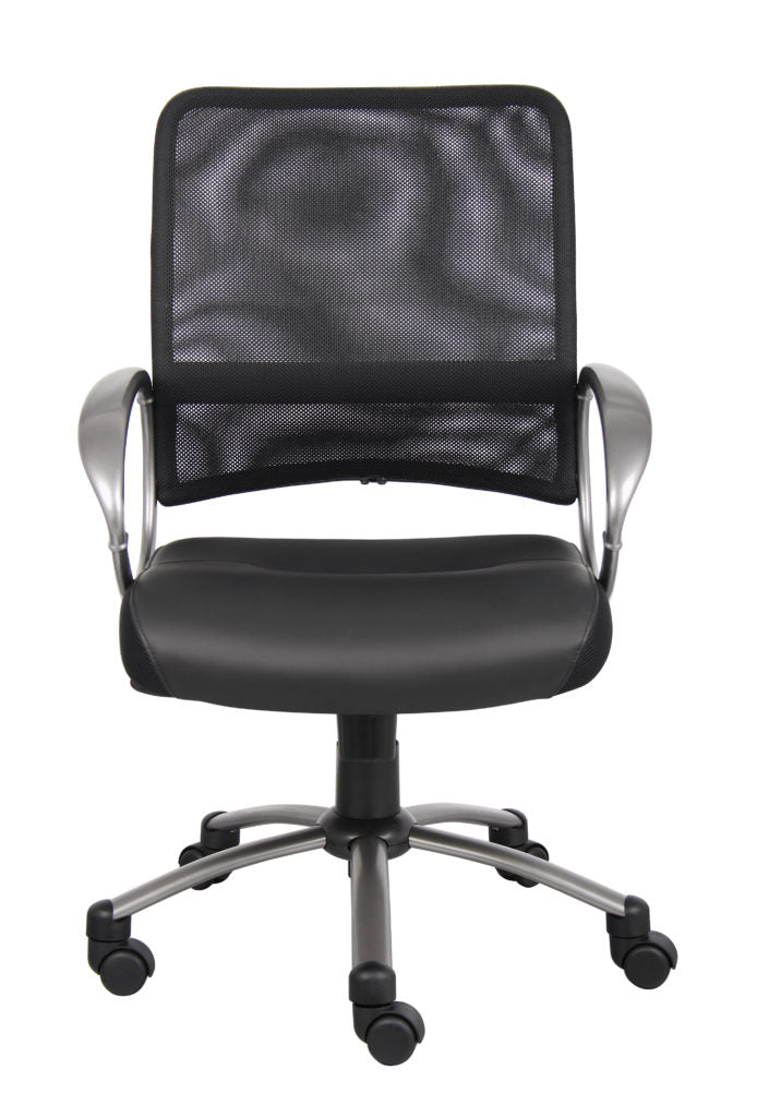 Rolling Office Chair in Black Mesh & Pewter