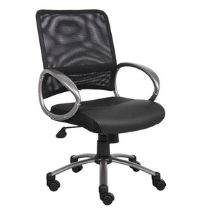Rolling Office Chair in Black Mesh & Pewter