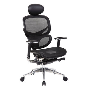 Erognomic Black Mesh & Chrome Office Chair w/ Head Rest