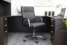 Load image into Gallery viewer, Black Faux Leather &amp; Chrome Ergonomic Office Chair w/ Classic Design
