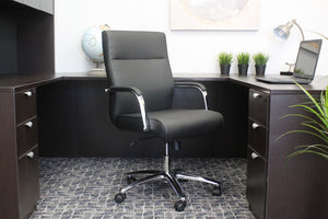 Black Faux Leather & Chrome Ergonomic Office Chair w/ Classic Design