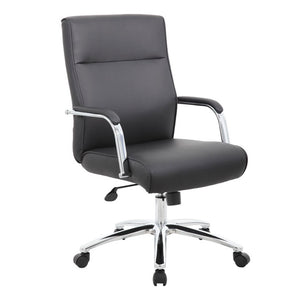 Black Faux Leather & Chrome Ergonomic Office Chair w/ Classic Design