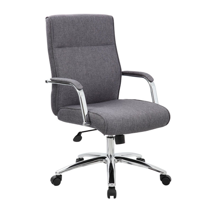Grey Linen & Chrome Ergonomic Office Chair w/ Classic Design