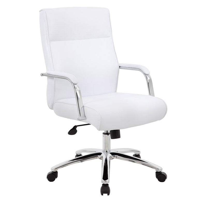 White Leather & Chrome Ergonomic Office Chair w/ Classic Design