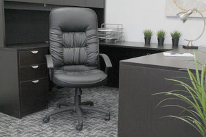 Durable Office Chair w/ Black Faux Leather & Black Base