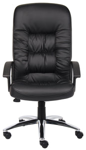 Durable Office Chair w/ Black Faux Leather & Chrome Base
