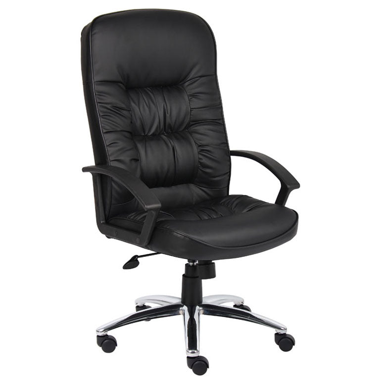 Durable Office Chair w/ Black Faux Leather & Chrome Base
