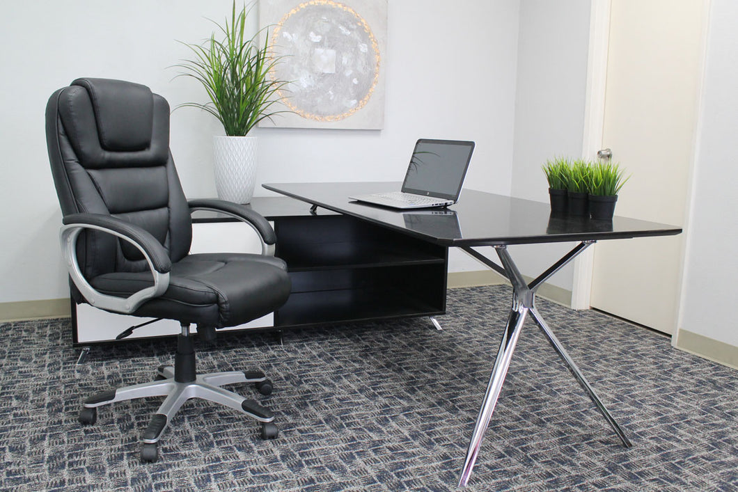 Robust Black Office Chair of Leather & Nylon