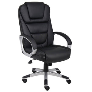 Robust Black Office Chair of Leather & Nylon
