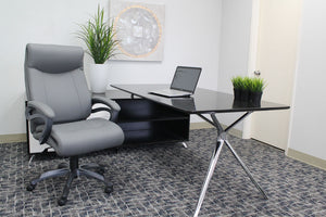 Robust Grey Office Chair of Leather & Nylon