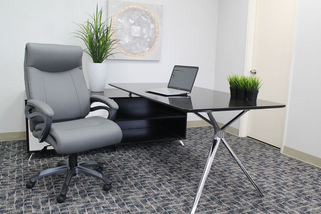 Robust Grey Office Chair of Leather & Nylon