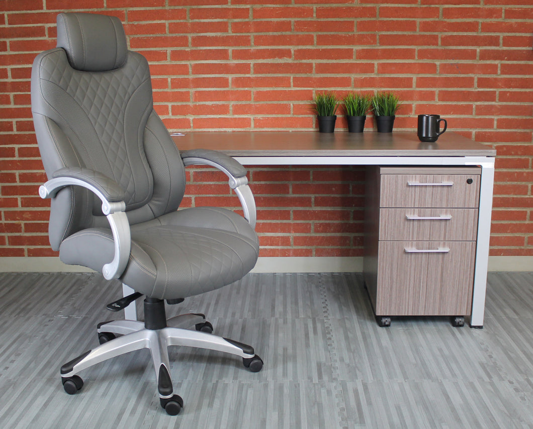 Striking Grey Faux Leather Office Chair w/ Diamond Pattern