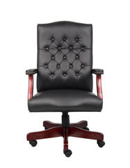 Vintage-Style Black & Mahogany Executive Office Chair