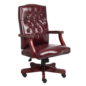 Vintage-Style Deep Red & Mahogany Executive Office Chair