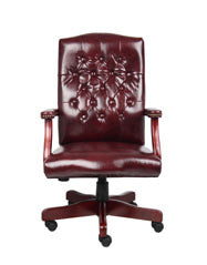 Vintage-Style Deep Red & Mahogany Executive Office Chair