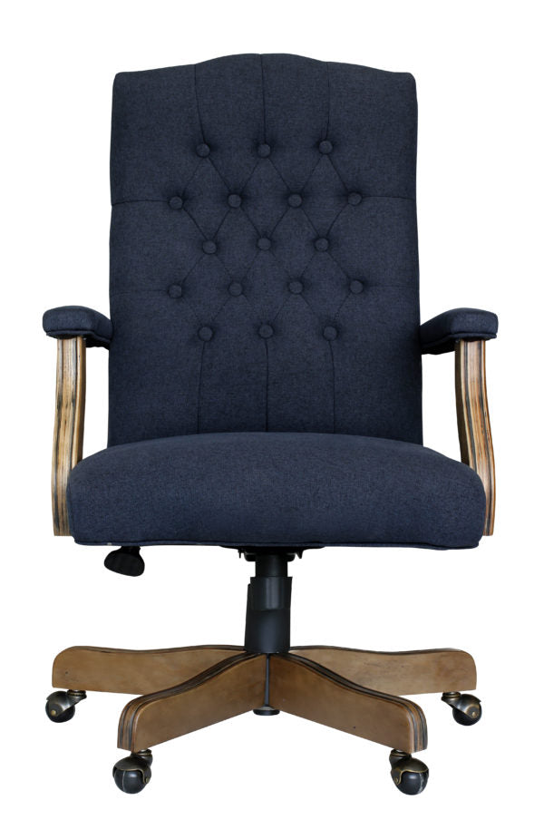 Vintage-Style Blue Denim & Driftwood Executive Office Chair