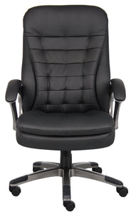 Pewter & Pillowtop Black Faux Leather Office Chair