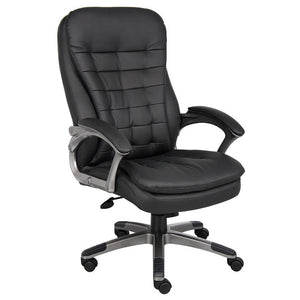 Pewter & Pillowtop Black Faux Leather Office Chair