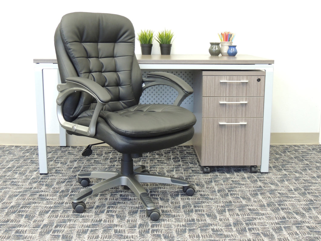 Pewter & Pillowtop Black Faux Leather Mid-Back Office Chair