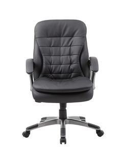 Pewter & Pillowtop Black Faux Leather Mid-Back Office Chair
