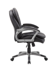Load image into Gallery viewer, Pewter &amp; Pillowtop Black Faux Leather Mid-Back Office Chair
