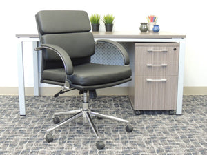 Mid-Back Breathable Flat-Back Black Faux Leather Office Chair