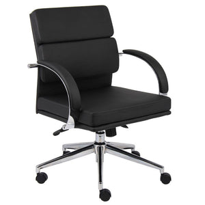 Mid-Back Breathable Flat-Back Black Faux Leather Office Chair
