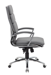 Stylish Padded Grey Faux Leather & Chrome Office Chair