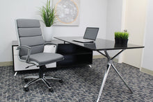 Load image into Gallery viewer, Stylish Padded Grey Faux Leather &amp; Chrome Office Chair
