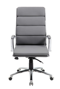 Stylish Padded Grey Faux Leather & Chrome Office Chair