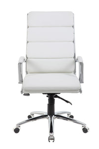 Stylish Padded White Faux Leather & Chrome Office Chair