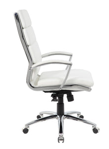 Stylish Padded White Faux Leather & Chrome Office Chair