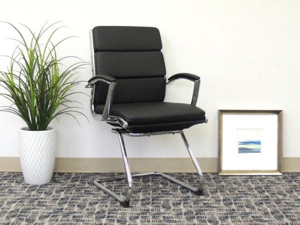 Classic Chrome & Faux Leather Guest Chair in Black