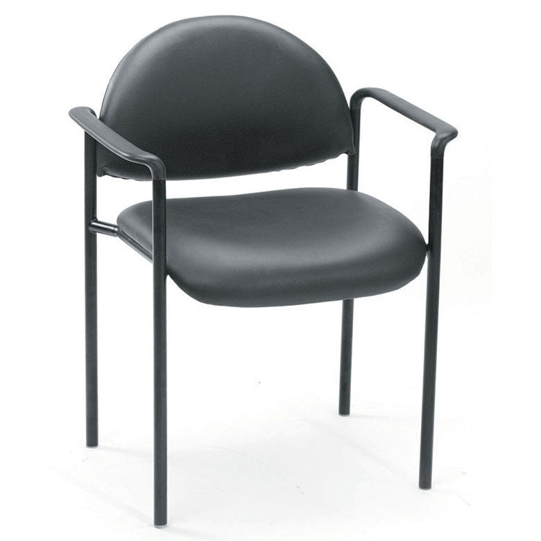 Rounded Black Faux Leather & Powder-Coated Steel Guest or Conference Chair (Set of 2)