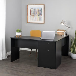 Black Modern 56" L-Desk with Corner Cubby