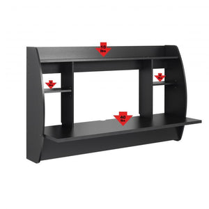 Floating 58" Desk in Black with Shelving
