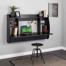 Load image into Gallery viewer, Floating 58&quot; Desk in Black with Shelving
