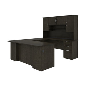 Bark Gray 71" Convertible U- or L-Shaped Desk with Hutch & Built-in Power