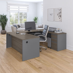 Premium 71" Bark Gray and Slate U-shaped Desk