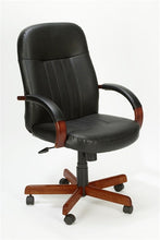 Load image into Gallery viewer, Black Executive Leather Chair Plus Cherry or Oak Wood Accents
