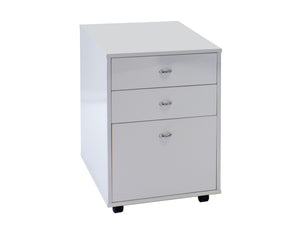 Modern Curved White Lacquer Executive Desk with Two Mobile Files