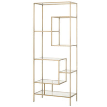 Load image into Gallery viewer, Brass &amp; Tempered Glass 79&quot; Elegant Bookcase

