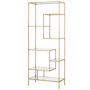 Brass & Tempered Glass 79" Elegant Bookcase