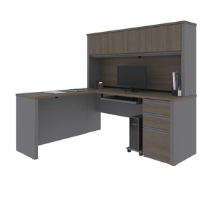 Modern Bark Gray & Slate 71" L-shaped Desk with Hutch