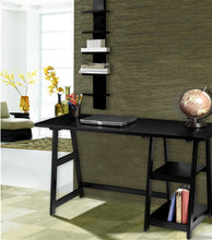 Load image into Gallery viewer, Modern Black 47&quot; Trestle Desk with Shelves
